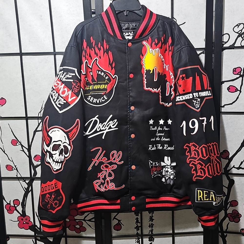 Dodge Graphic Print Demon Hell Of A Ride Bomber Jacket Size Large New